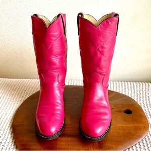 Justin Pink Leather Roper Cowboy Boots – Women’s Size 6B – Made in USA